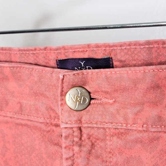 NYDJ Sheri Python Print Coral Pink/Orange Made in USA Slim Fit Ankle Jeans - Picture 3 of 10